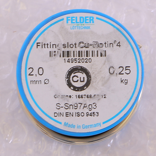 Припой мягкий медный 4 на шпуле Cu-Rotin*4 (S-Sn97Ag3) 2мм 250гр